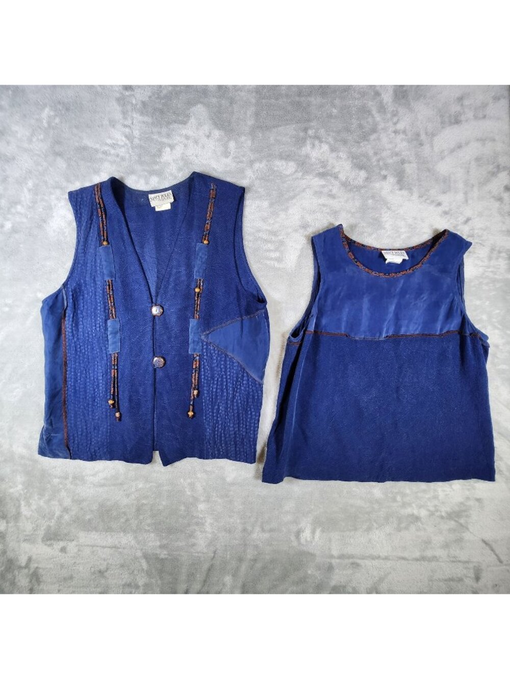 Vintage Nancy Bolen City Girl 2 Piece Vest Tank Top M/L Beads Mixed Media Boho